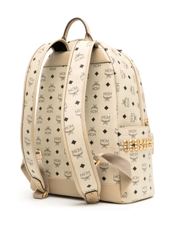 MCM Medium Stark Studded Leather Backpack White FARFETCH BH
