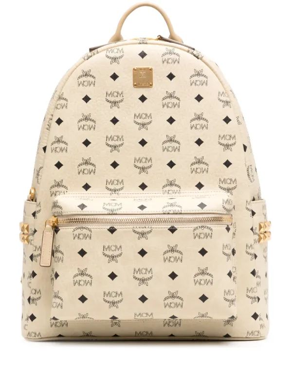 MCM Medium Stark Studded Leather Backpack White FARFETCH BH