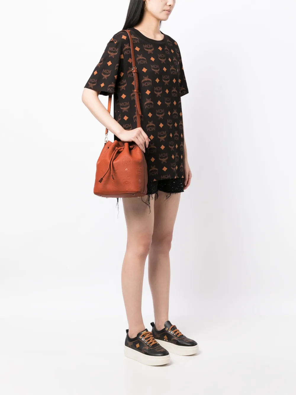 MCM Eva leren bucket-tas - Bruin