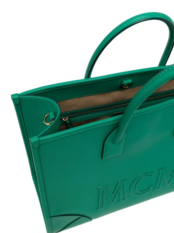 MCM Large Munchen Leather Tote Bag Green FARFETCH IE