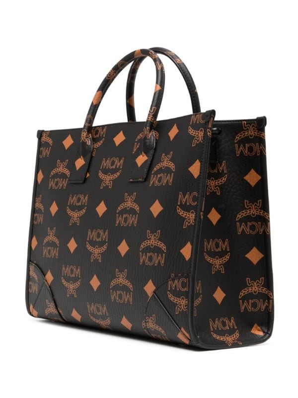 MCM Large Monogram Tote Bag in Black