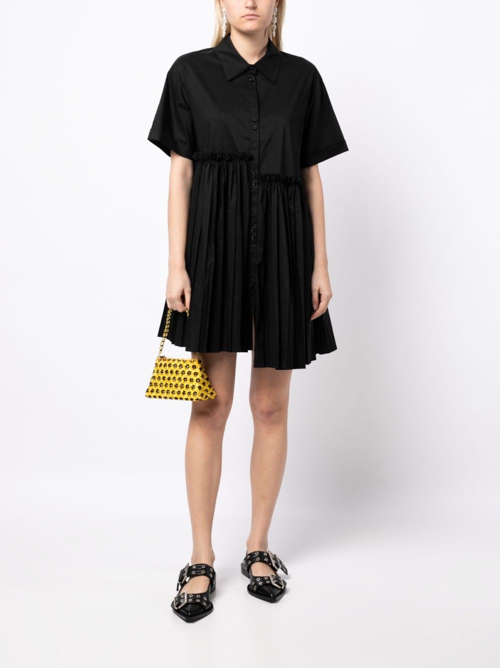 tout a coup asymmetric pleated shirt dress - Zwart