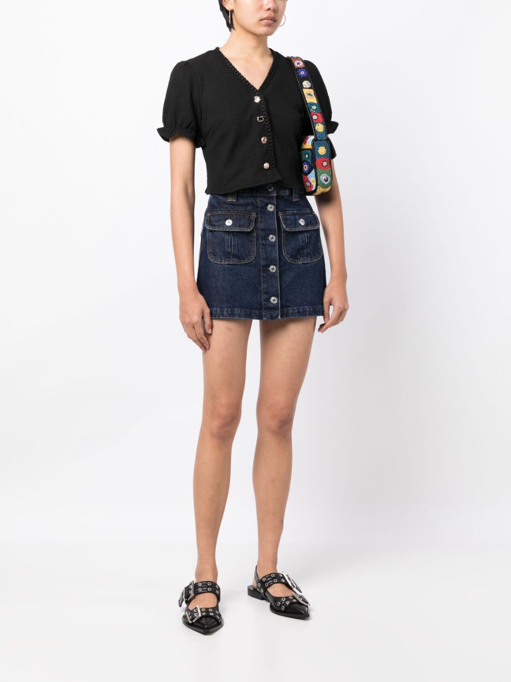 tout a coup cloqué-effect buttoned top - Zwart