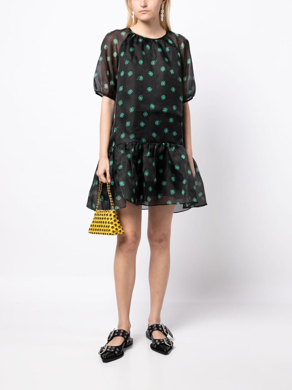 tout a coup embroidered-floral shift dress - Zwart