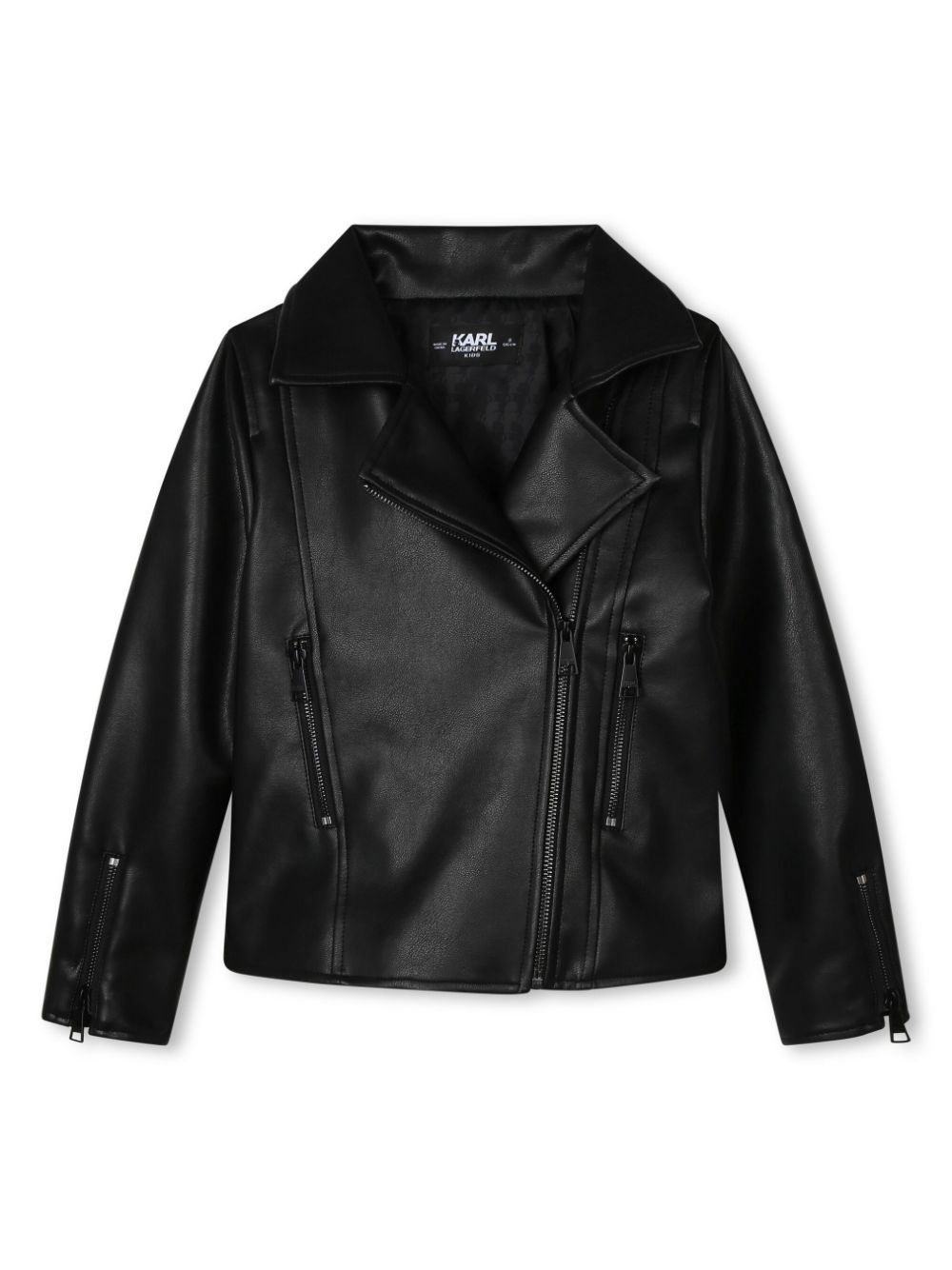 Karl Lagerfeld Kids' Embroidered-logo Leather Jacket In Black