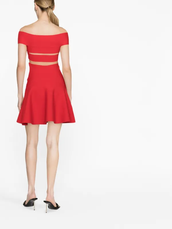 【送料&関税込】Alexander McQueen Flared Mini Dress Alexander McQueen off-shoulder Flared Mini Dress | Red
