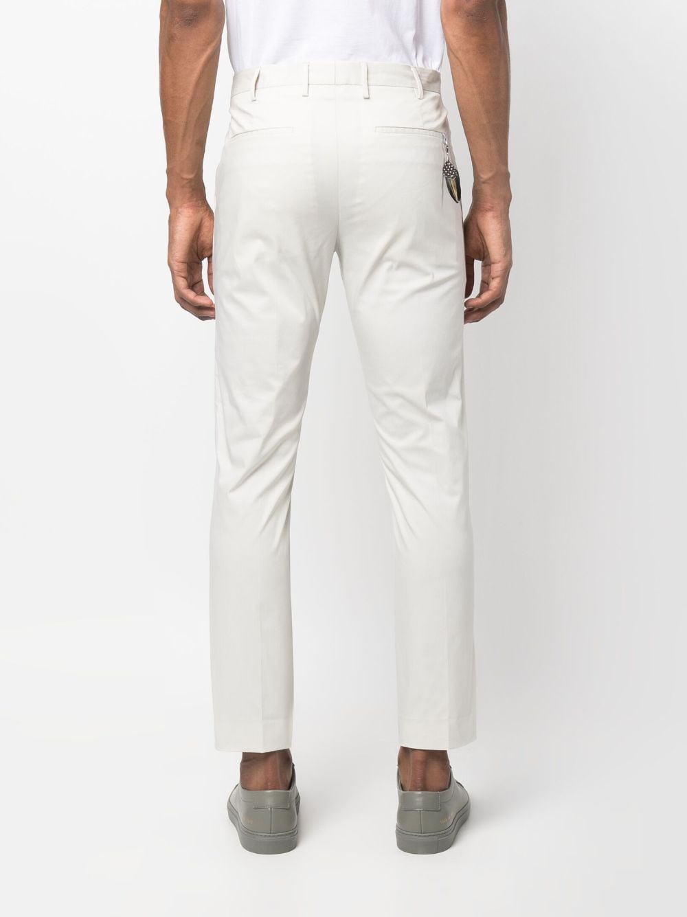 Shop Pt Torino Feather-detail Tapered-leg Trousers In Neutrals