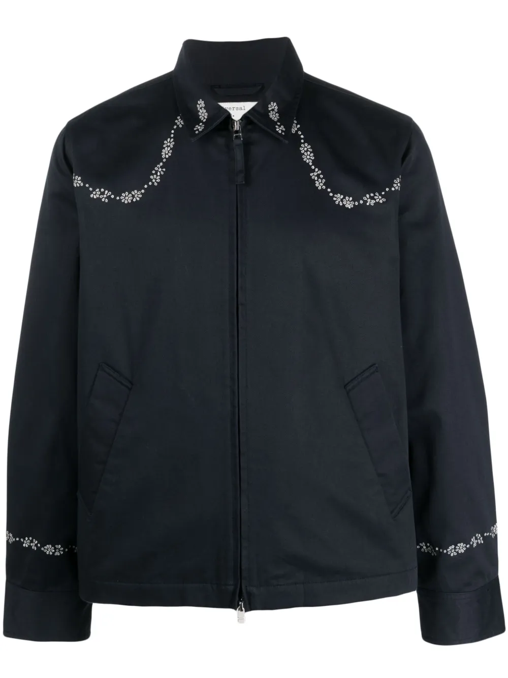 Universal Works Flower Mountain Embroidered Cottontwill Jacket In Blue