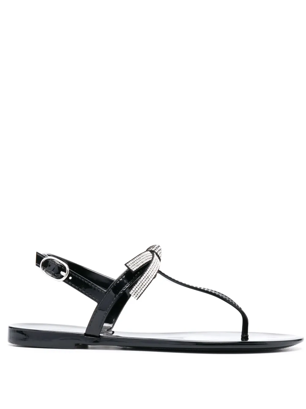 Stuart Weitzman Bow Jelly - Thong Sandal With Bow And Rhinestones In Black