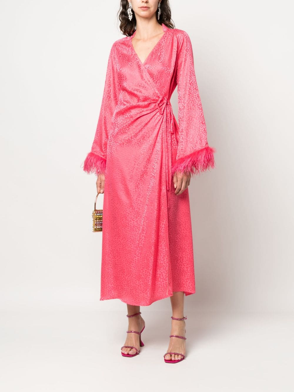 Shop Art Dealer Feather-detailing Wrap-design Dress In Pink