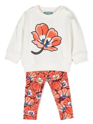 Kenzo Kids Tuta Sportiva a Fiori Toni Neutri FARFETCH IT