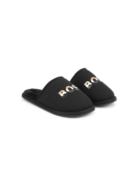 BOSS Kidswear logo-print mesh slippers