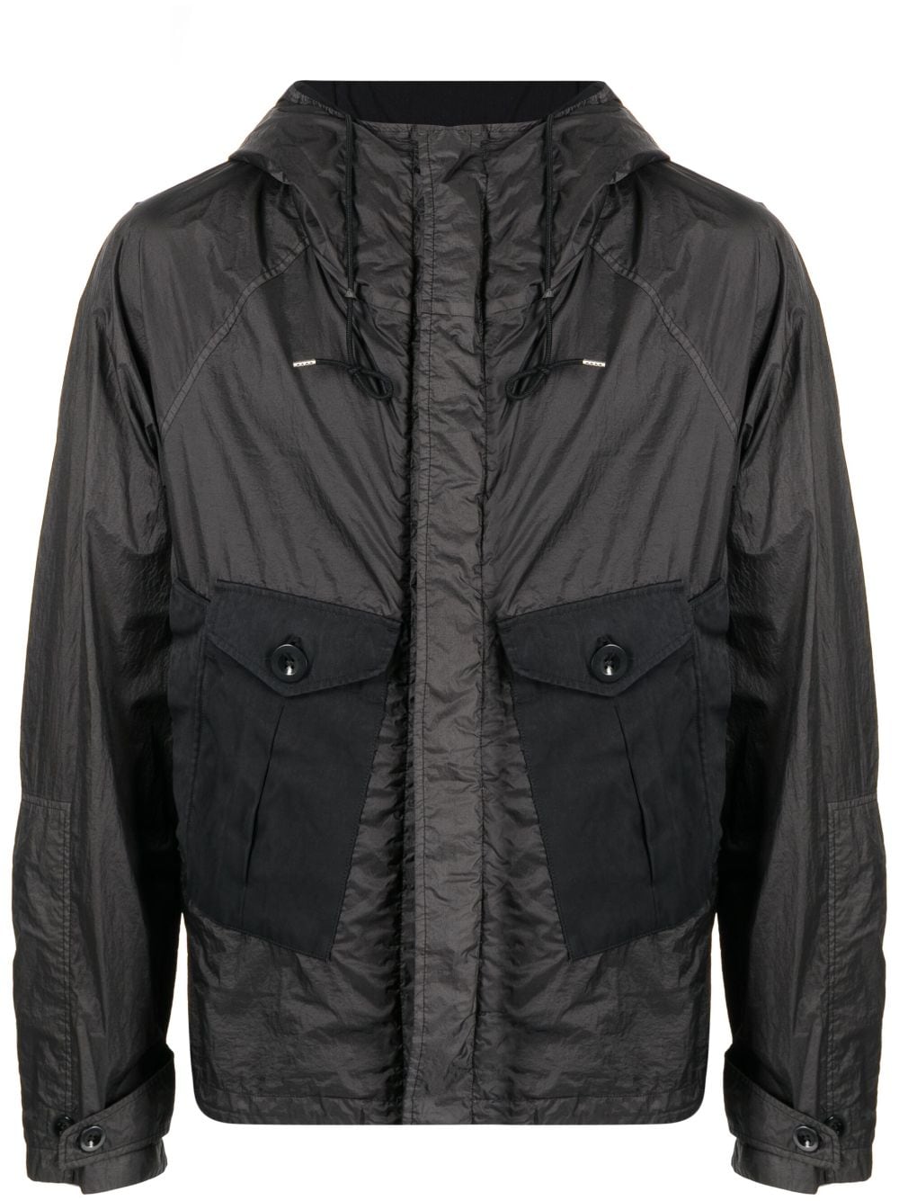 Ten C Panelled Lightweight Hooded Jacket In Black