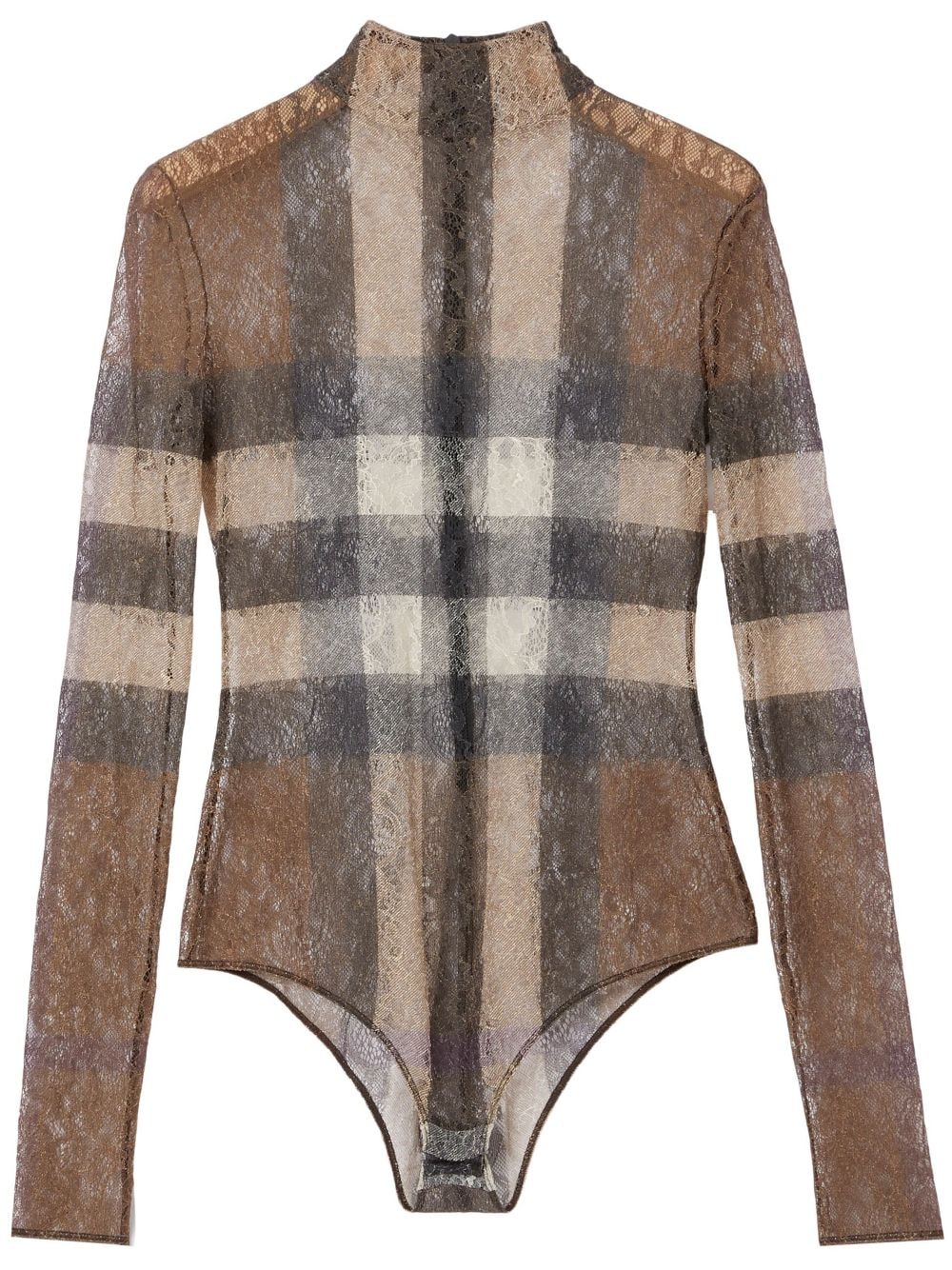 Shop Burberry Checkered Lace Bodysuit In Braun