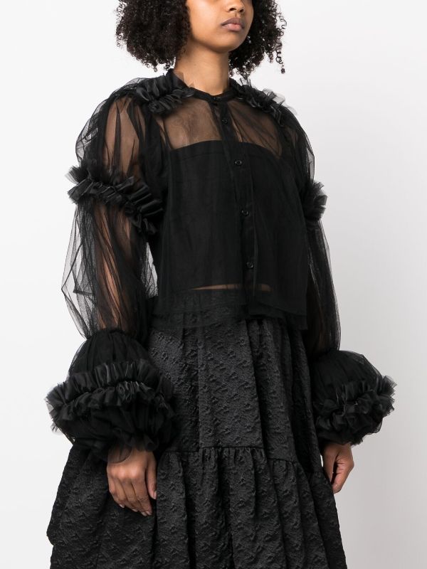 色ブラックNoir Kei Ninomiya シアー ラッフルブラウス - Farfetch