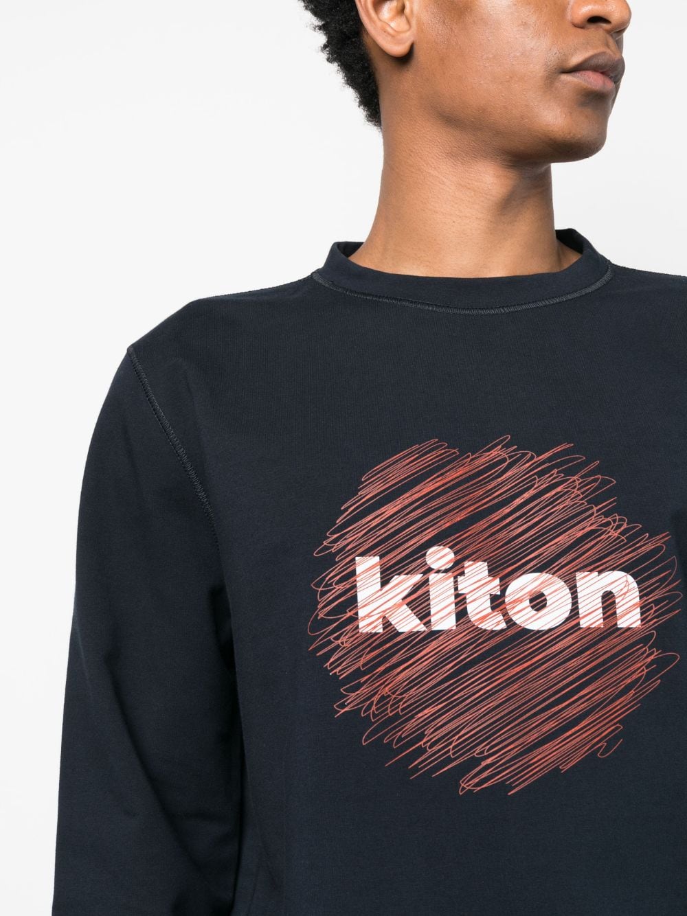 Shop Kiton Logo-print Cotton Sweatshirt In Blue