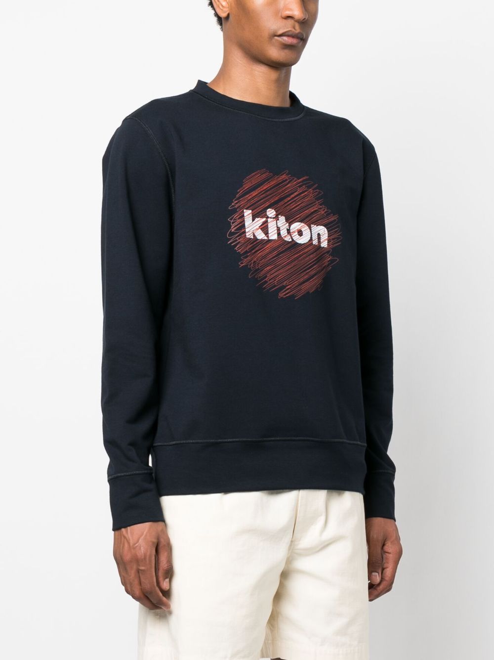 Shop Kiton Logo-print Cotton Sweatshirt In Blue