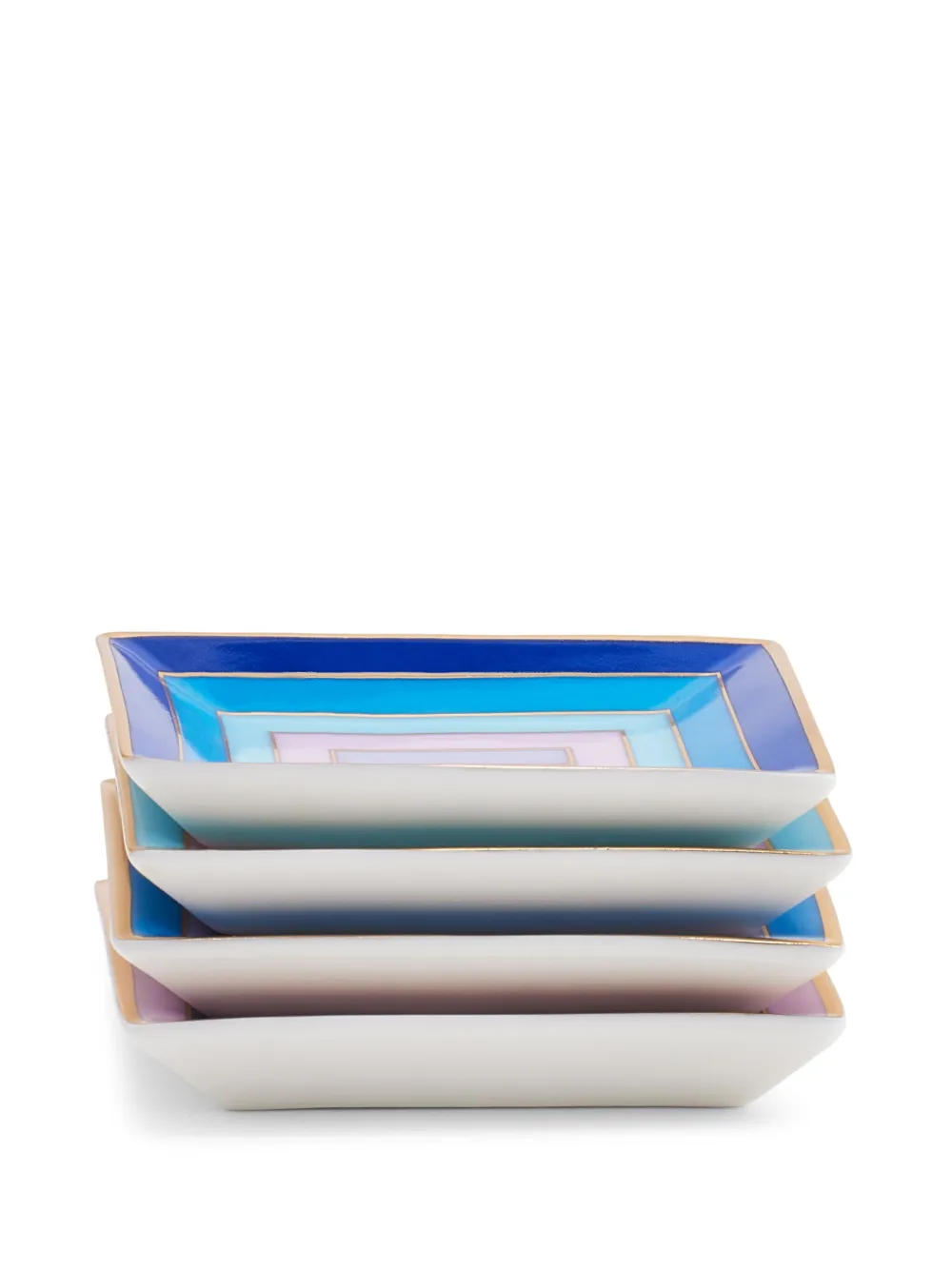 Jonathan Adler Geometric-pattern Porcelain Tray Set In Blue
