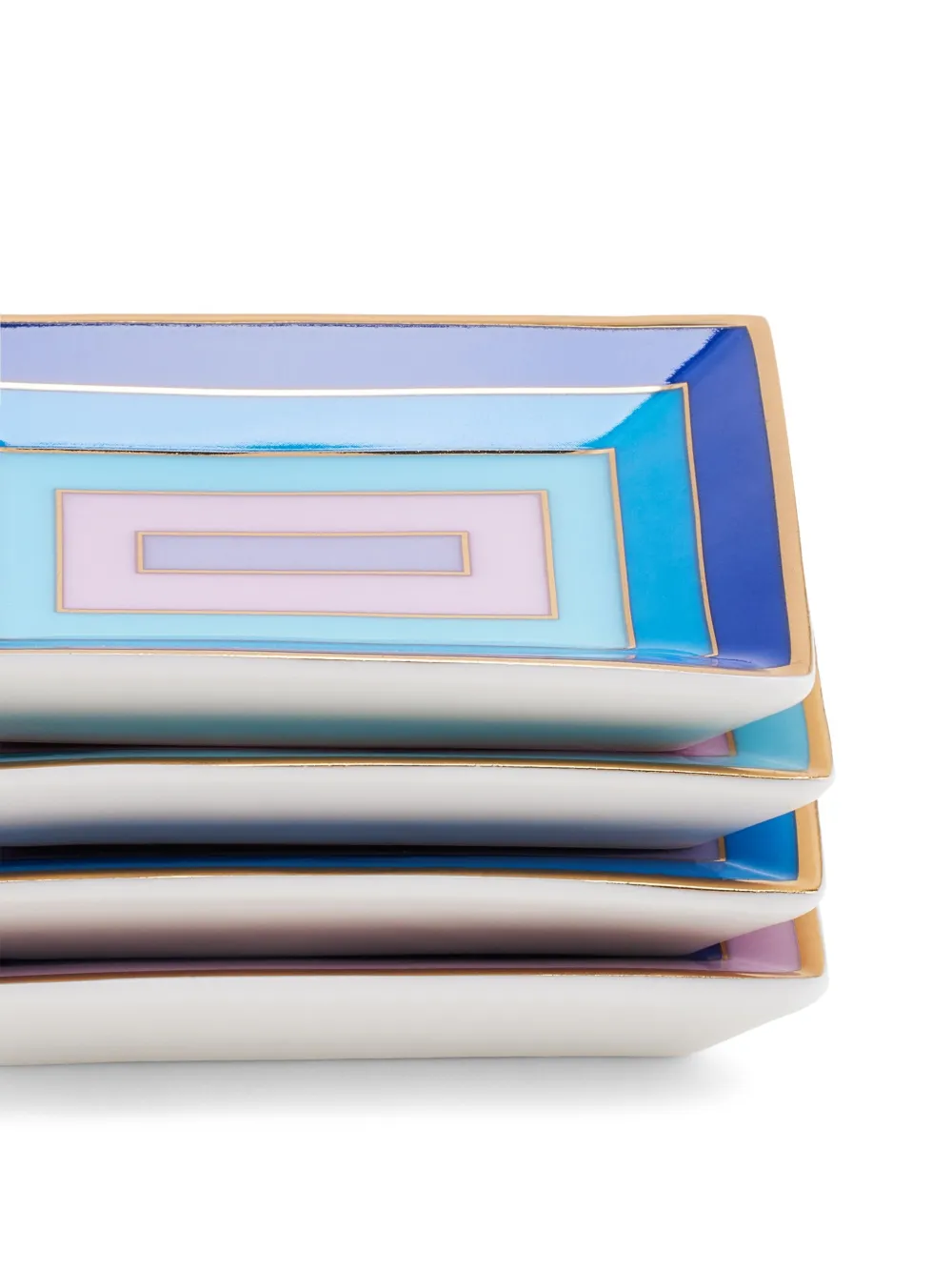 Jonathan Adler Geometric-pattern Porcelain Tray Set In Blue