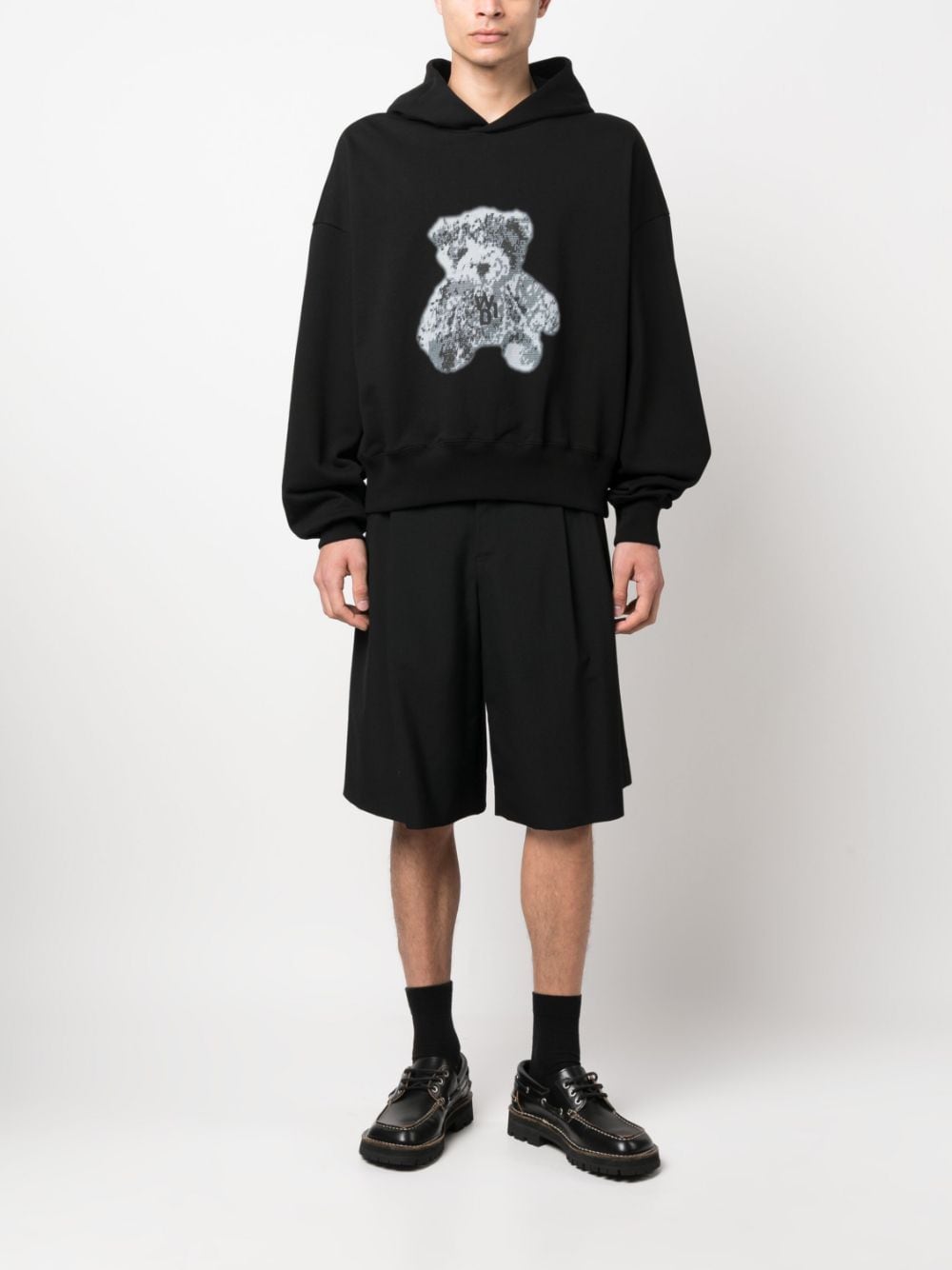 Shop We11 Done Teddy Bear-print Cotton Hoodie In Black