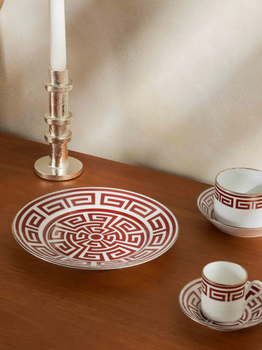 Ginori 1735 Labirinto Scarlatto Porcelain Plate In Pattern