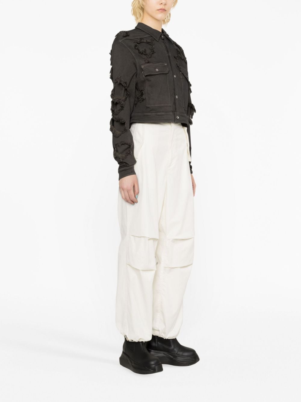 Shop Rick Owens Drkshdw Distressed-effect Cropped Denim Jacket In Grey