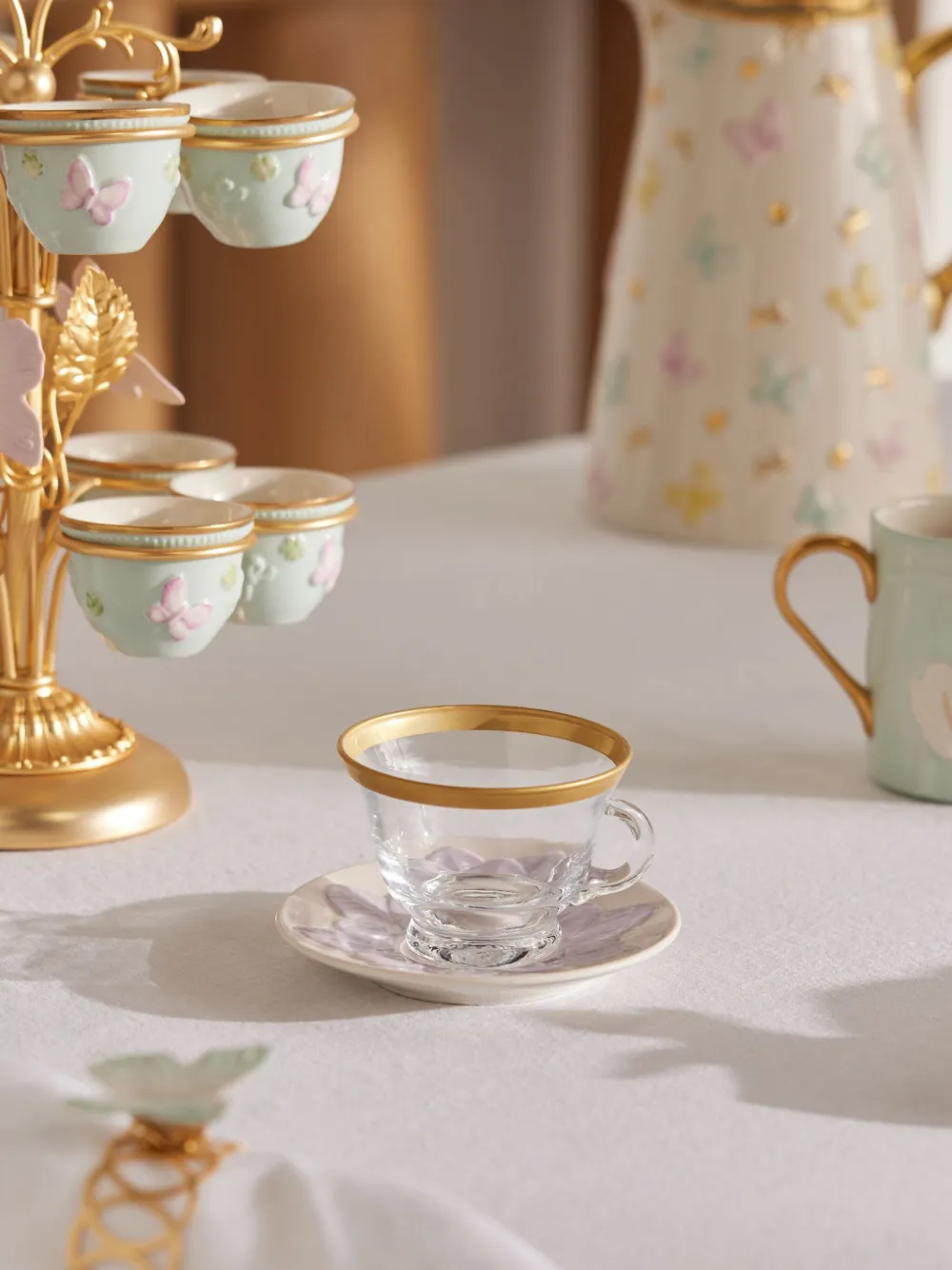 Villari Peacock Cappuccino Cup And Saucer (13 Cm) In Transparent