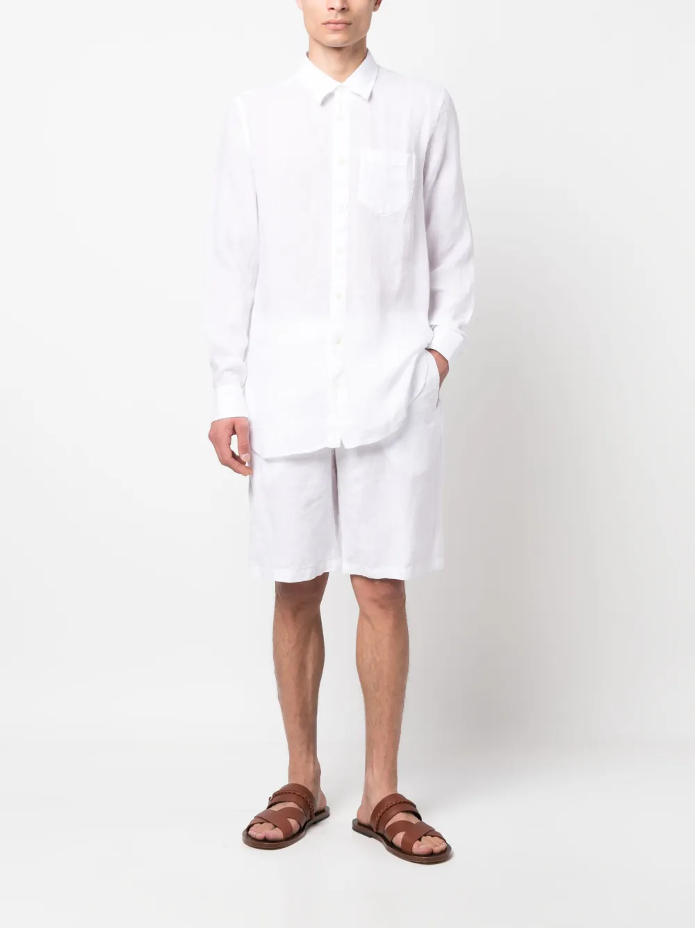 120% Lino knee-length linen bermuda shorts - Wit