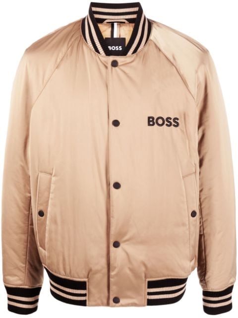 BOSS - logo-embroidered satin bomber jacket