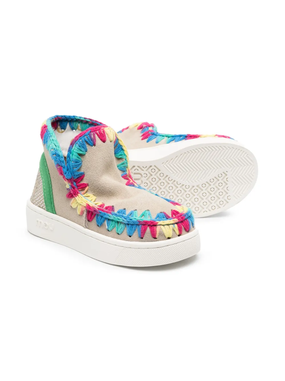 Mou Kids Eskimo crochet-whipstitch suede sneakers - Beige
