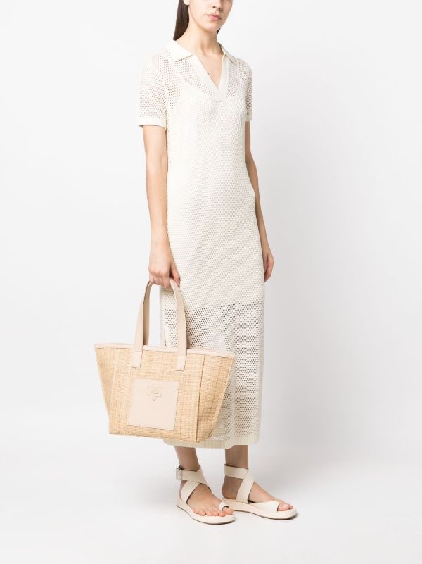 Neutral Medium raffia basket bag, LOEWE