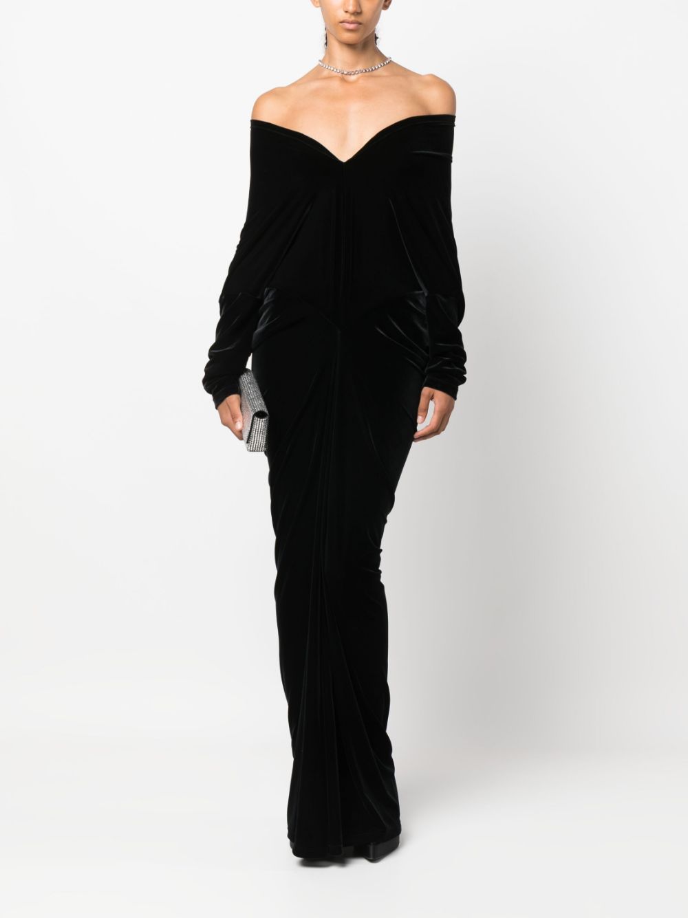 Nº21 off-shoulder velvet maxi dress - Zwart