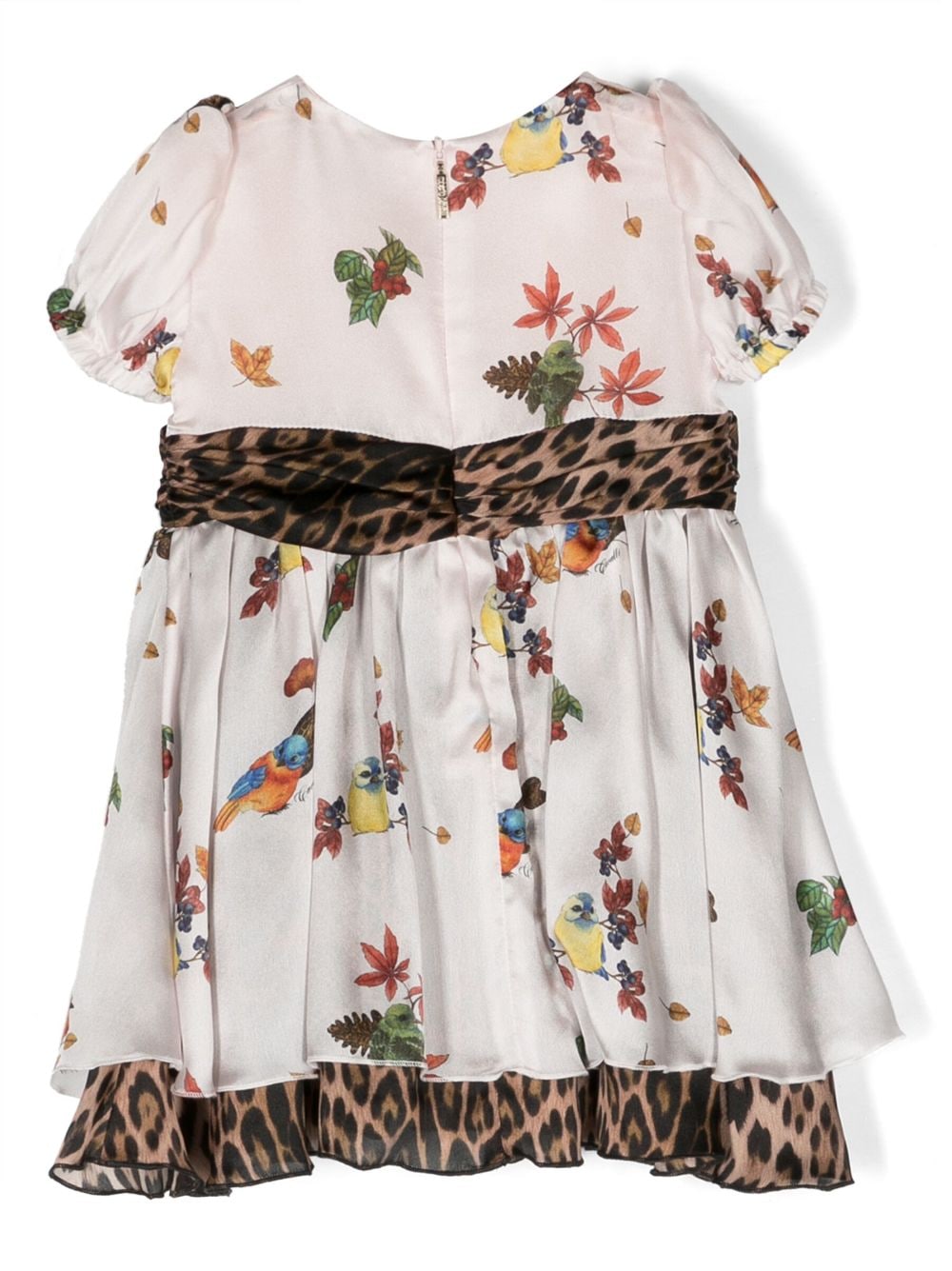 Shop Roberto Cavalli Junior Floral-print Silk Dress In Neutrals