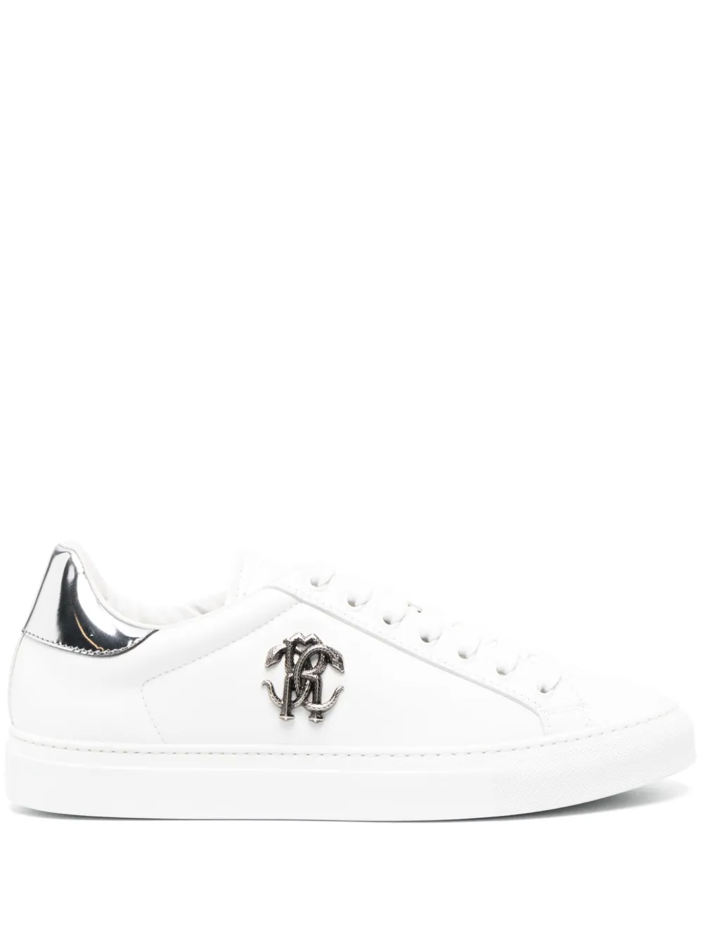 Roberto Cavalli logo-plaque leather sneakers – White