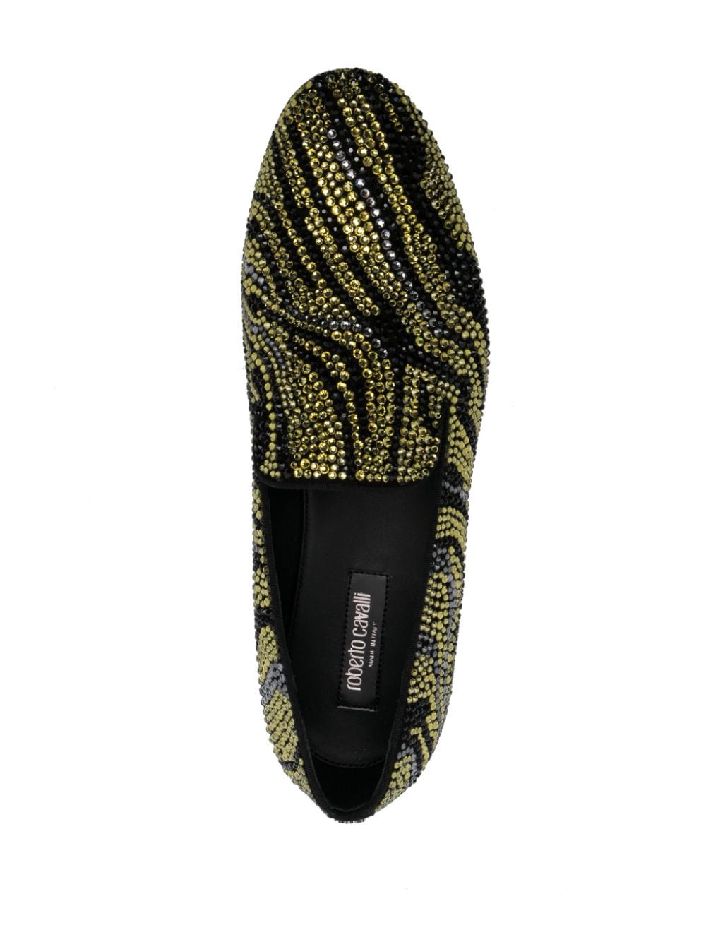 Shop Roberto Cavalli Crystal-embellished Zebra-stripe Slippers In Black