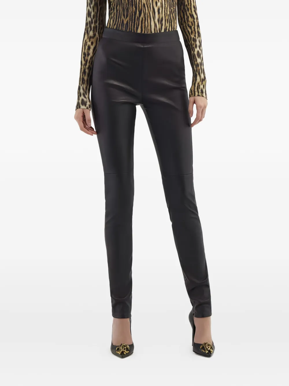 Roberto Cavalli Leather Trousers In Black