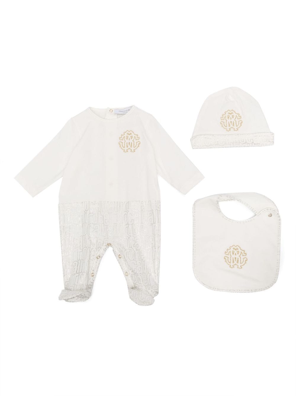 Roberto Cavalli Junior Logo-embroidered Cotton Babygrow Set In White