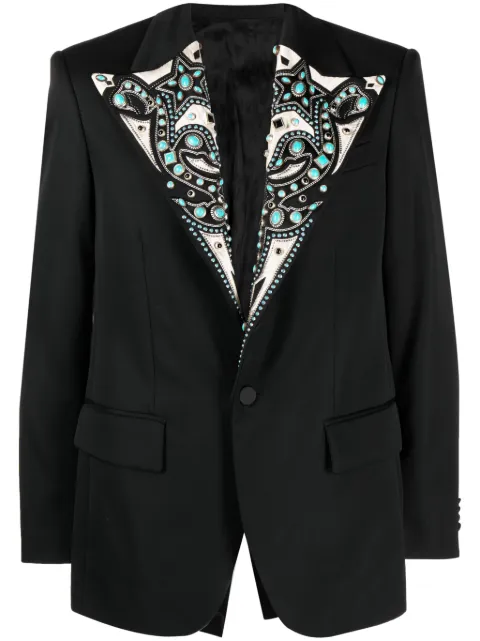 Roberto Cavalli turquoise-embellished single-breasted blazer