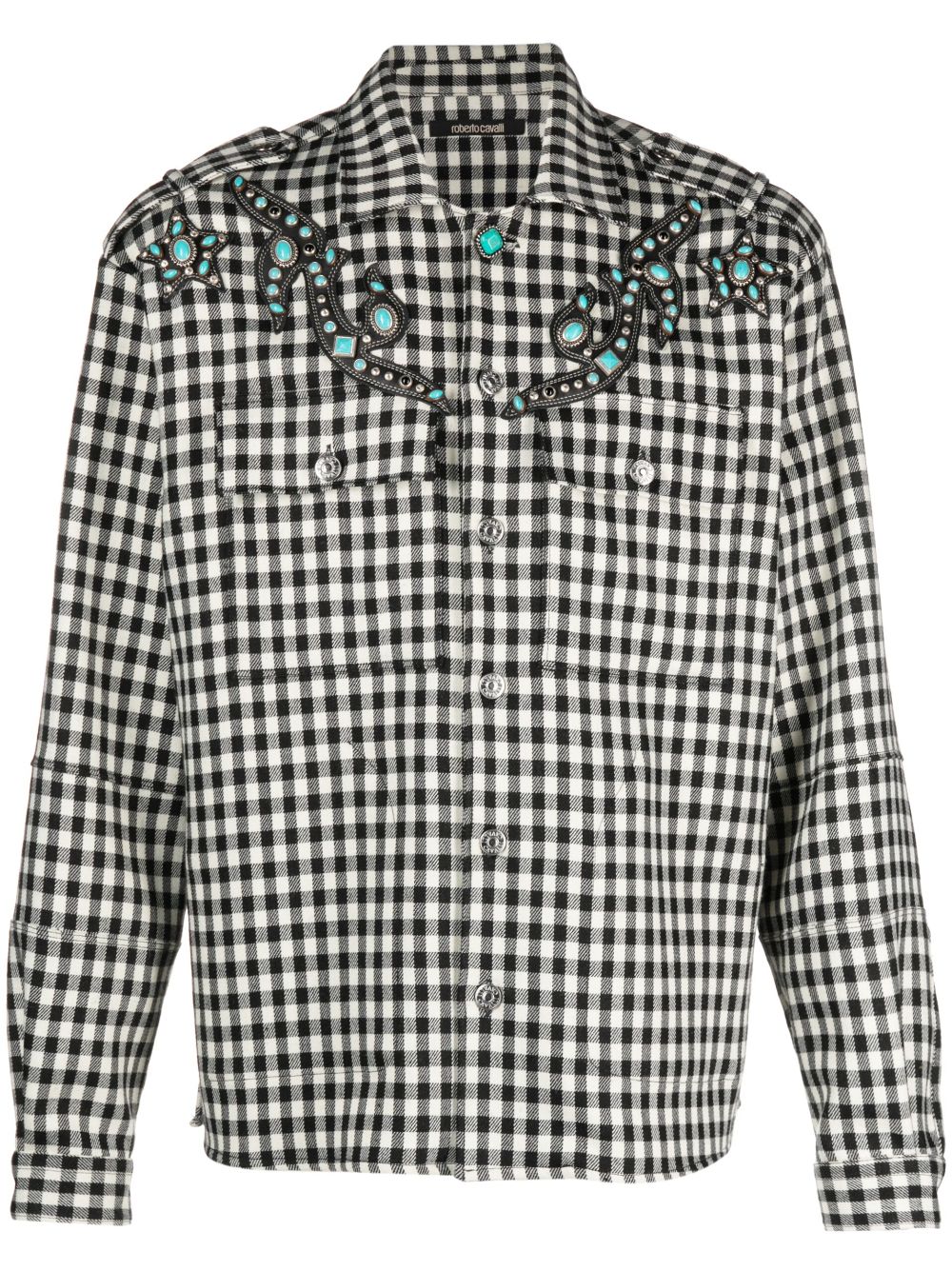 Roberto Cavalli studded gingham wool-blend shirt - Black