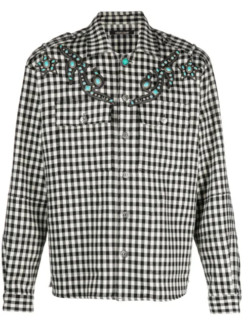 Roberto Cavalli camisa con apliques y motivo de cuadros gingham