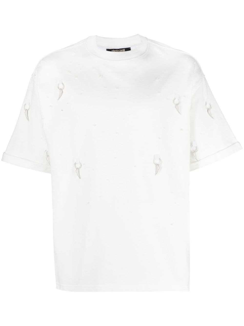 Roberto Cavalli T-shirt met gerafeld effect Wit