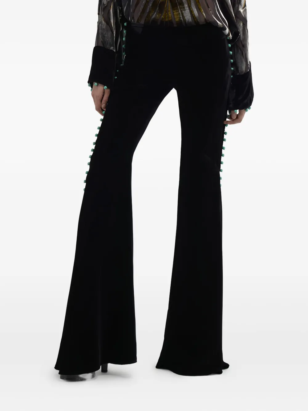 Roberto Cavalli Bead-embellished Flared Trousers In Multi