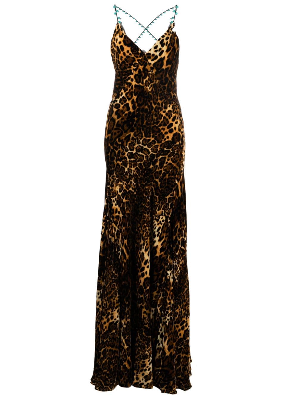 crisscross back leopard print maxi dress