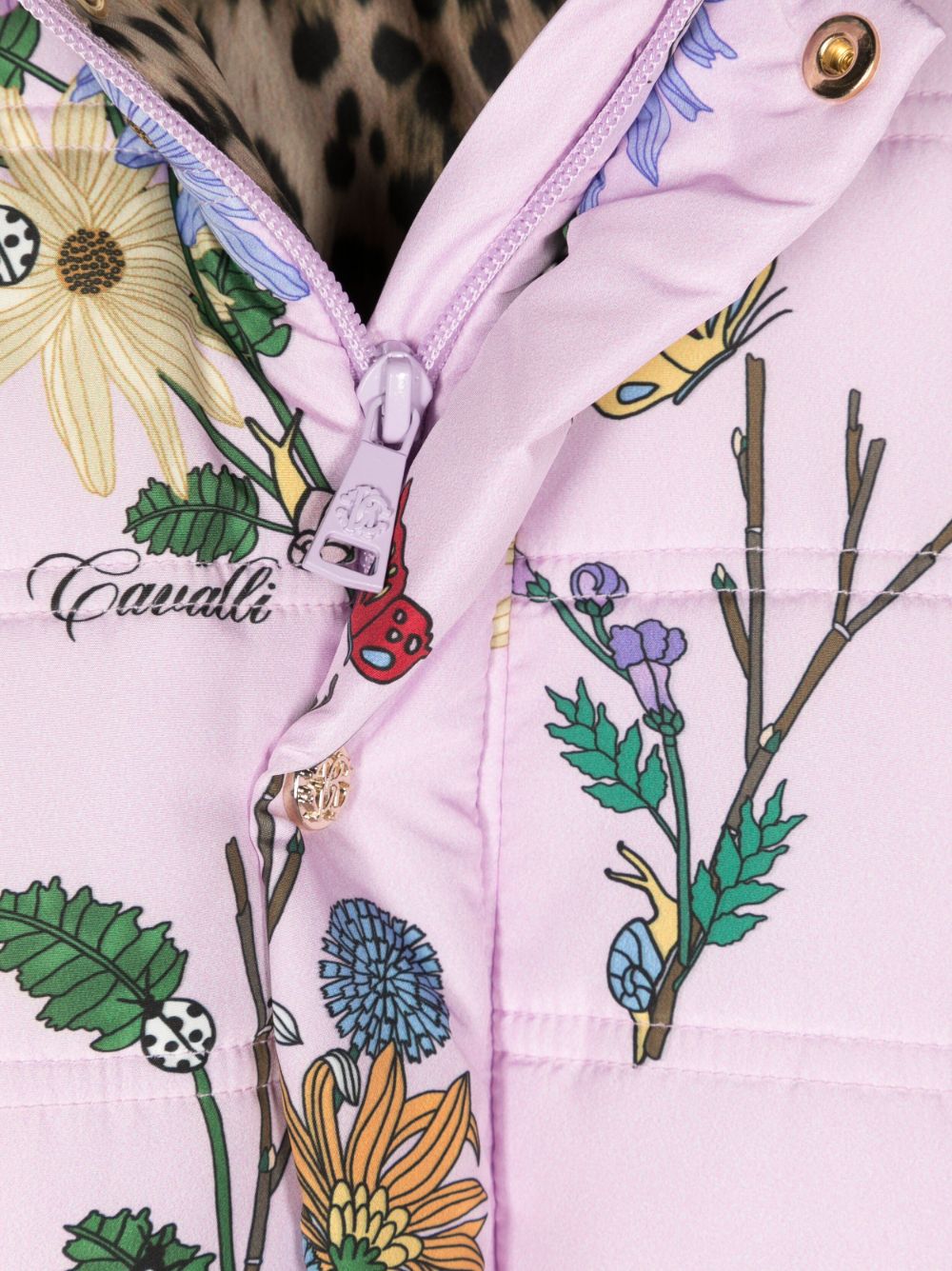 Shop Roberto Cavalli Junior Floral-print Hooded Puffer Jacket In Pink