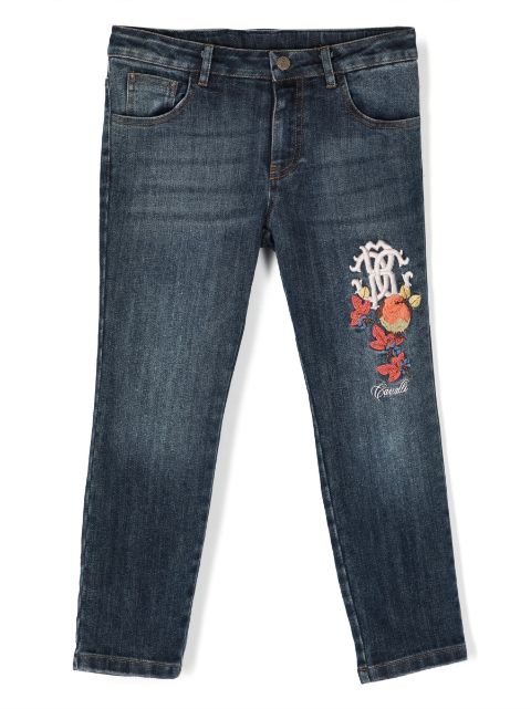 Roberto Cavalli Junior logo-embroidered skinny jeans