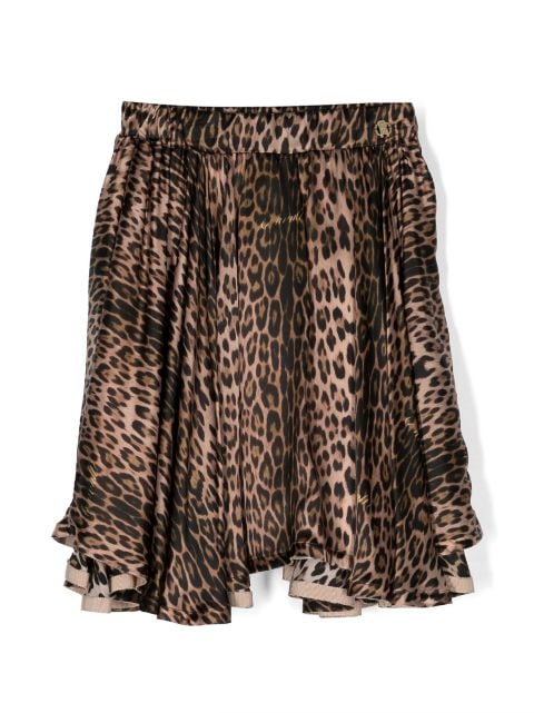 Roberto Cavalli Junior leopard-print asymmetric silk skirt