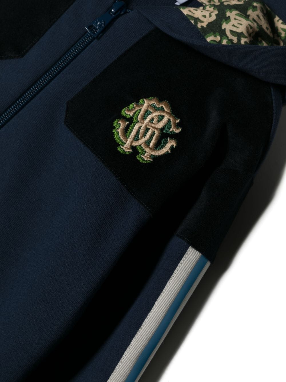 Shop Roberto Cavalli Junior Monogram-embroidered Zip-up Jacket In Blue