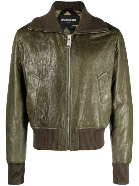 Roberto Cavalli smooth-grain leather bomber jacket