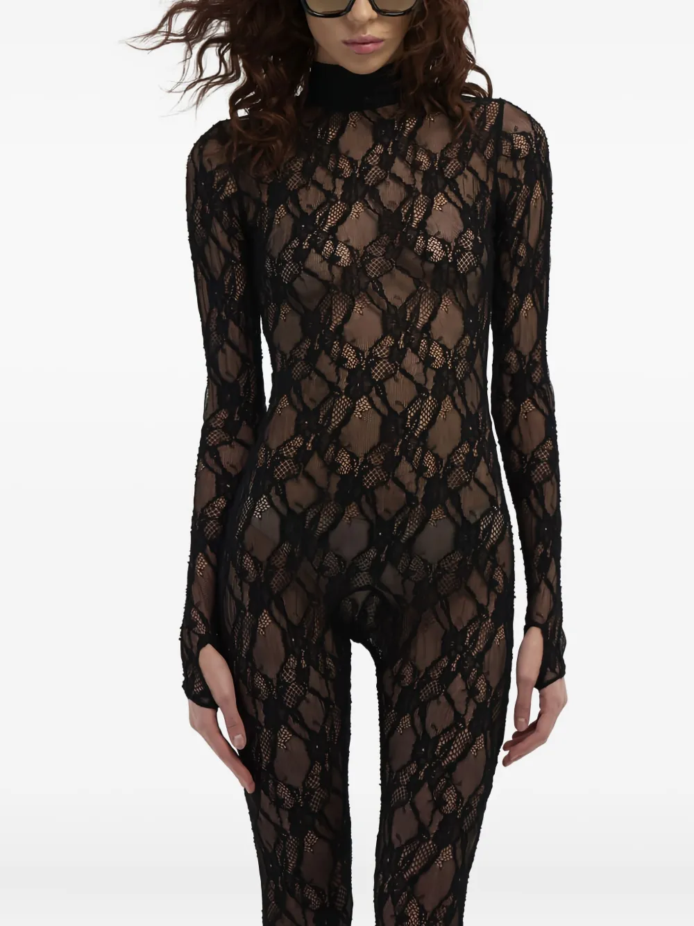 Roberto Cavalli Lace High-neck Jumpsuit In Black