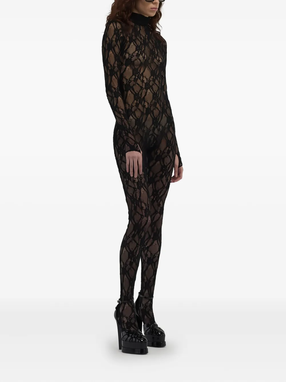Roberto Cavalli Lace High-neck Jumpsuit In Black